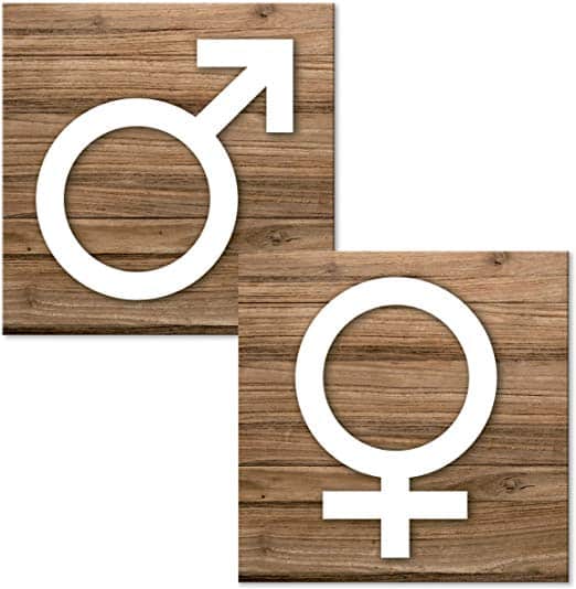 Simbolos femenino y varon en letreros para banos de aseos wc